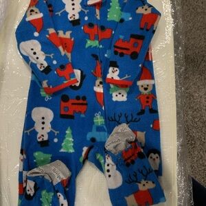 Holiday Print Blue Kids Footie Pajamas